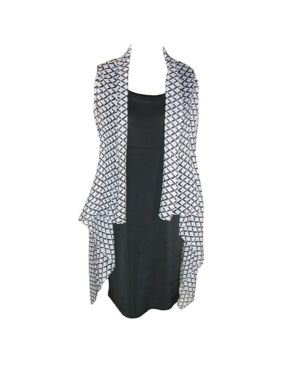 CTM Women's Sheer Lightweight Geometric Vest Shawl - Black and White - CG11VC48XT5