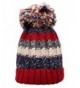 Women Winter Beanie Warm Colorful Cable Knit Fleece Lined Pom Hat M29 - Red - C91867E86WM