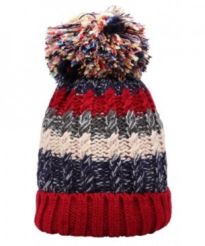 Women Winter Beanie Warm Colorful Cable Knit Fleece Lined Pom Hat M29 - Red - C91867E86WM