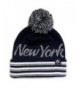 City Hunter Sk930 Stripe Script City Pom Knit Beanie Hat -New York (7 Colors) - Navy/Light Grey - CX11GHE74RH