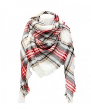 SUNDAYROSE Plaid Blanket Scarves Oversized Winter Warm Sqaure Tartan Shawl Wrap - White Red Grey - CF186OEXAXY