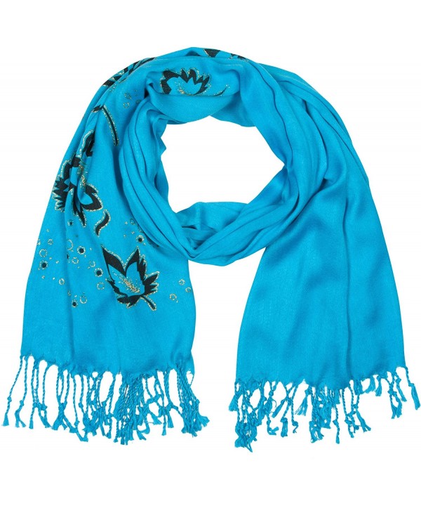 Sakkas Metallic Leaves Pashmina Scarf / Stole / Wrap / Shawl - Turquoise - C011FX86UTB