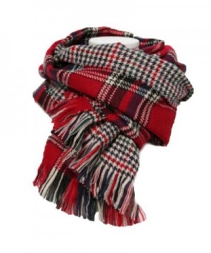 Women's Colorful Plaid Tartan Blanket Scarf Large Winter Shawl Wrap with Fringe - Red - CU12612M3H5