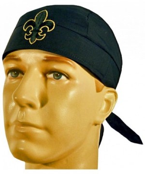 Fleur De Lis Bandana Skull Cap Made in America Headwrap Black and Gold - C317Z4MOCS9