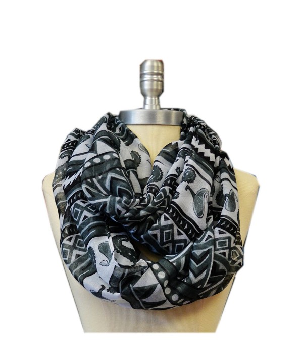 SCARF_TRADINGINC Light Weight All Season Printed Infinity Scarf - Black White - C011NLBIS9H