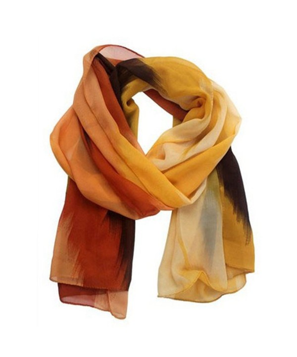 Iusun Women Chiffon Chinese Ink Style Wrap Long Soft Shawl Scarf - Orange - CQ12N2PKO5D