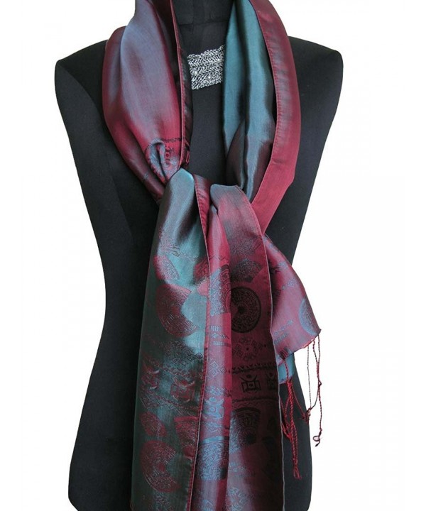 Fandori Silk Scarf with Fan Print and Contrasting Color - Christmas Green - CC114134L3B