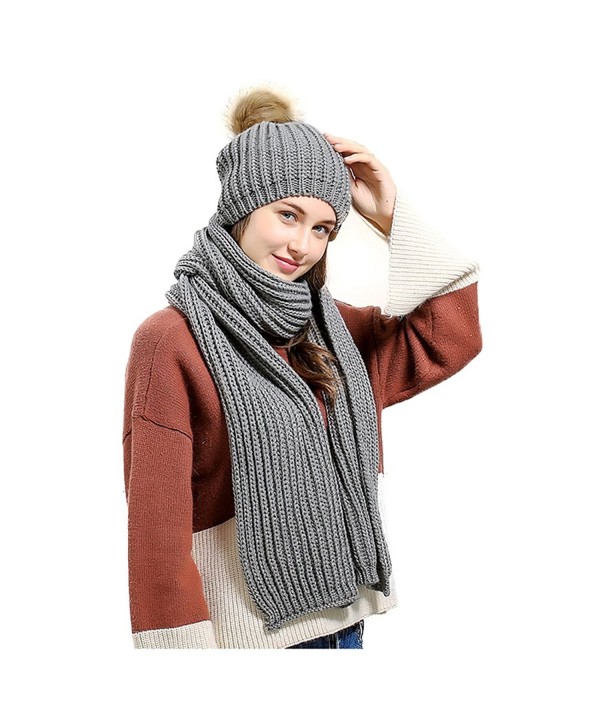 Jelinda Women's Autumn Winter Warm Knitted Hat and Scarf Set - Style 2 - Grey - CD186O5TO6A