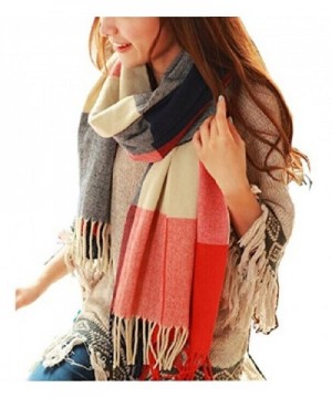 Wander Agio Women's Fashion Long Shawl Big Grid Winter Warm Lattice Large Scarf - Orange Red - C7127ZB8OUV