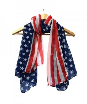 TAORE Women Fashion Soft Silk Chiffon American Flag Scarf - Dark Blue - C412N13WXAH