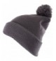 Enimay Winter Pom Pom Knit Beanie Cuffed Skull Cap Striped Team Beanie - Soild | Gray - CD1875ODEED
