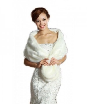 LuYan Women's Wedding Bridal Faux Fur Round Tail Fluffy Wrap - Ivory - C011EPALE3T