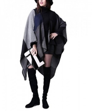 HiJudy Women's Fall Winter Knitted Poncho Capes Shawl Wraps For Women Reversible Warm Blanket Cardigan - Black - CV188SZXWR7