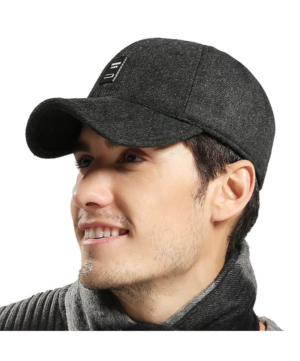 CS&BEAUTY Men's Wool Warm Soft Lined Cap Adjustable Baseball Winter Hats - Black - CI12O2MPPBV