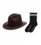 Men's Premium Wool Outback Fedora with Faux Leather Band Hat with Socks. - He61-brown - C512MZL9U0V