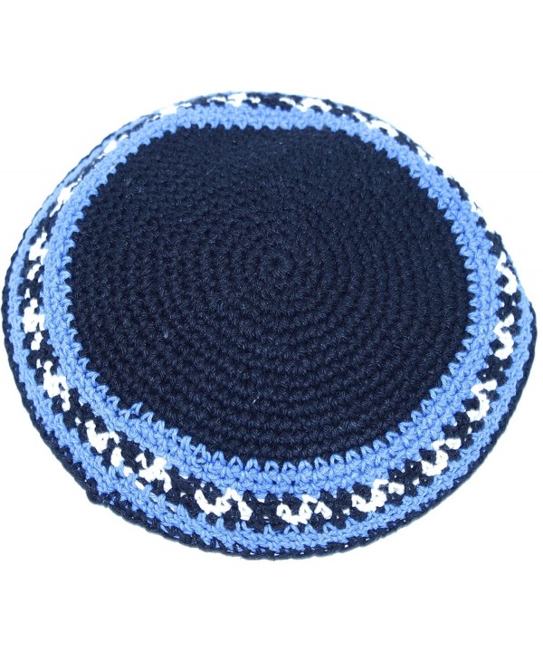 Holy Land Market Black/Sky Blue 17cm DMC 100% Knitted Cotton Kippah Torah Yarmulke skullcap - CX12N106K8B