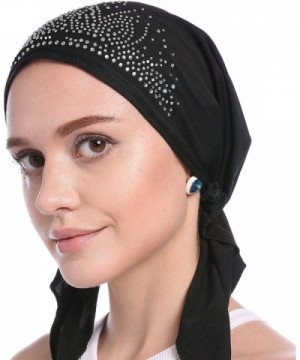 Ababalaya Women Elastic Drill Muslim Headwrap Chemo Cap Cap Turban Hat In 9 Colors - Black - C117X0QGGY4