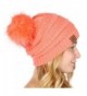 C.C Serenita Solid Ribbed Hat With Matching Faux Fur Pom-Pom Knit Beanie Hat - Coral - CT186GA4N27