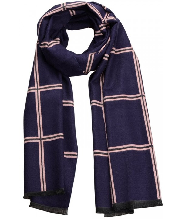 Women Warm Plaid Winter Scarf Gorgeous Blanket Wraps Cape Shawl - Square Navy Blue Pink - CJ12MYA0IDG