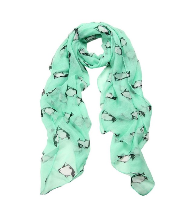 Penguin Print Pashmina Scarf- Luweki Soft Neck Shawl Scarves Stole Wraps - Green - CA12MA48YNC