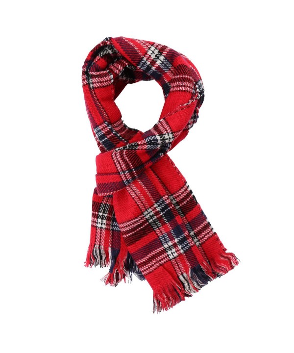 UTOVME Women Double Side Plaid Blanket Tartan Striped Cashmere Scarf Cape Shawl - Red - C61867EZRT8