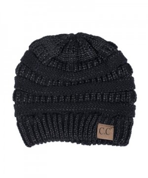 Metallic Black Cable Cutie Polyester Women's One Size Fits Most Knit Beanie Style Hat - CB186A52XDG
