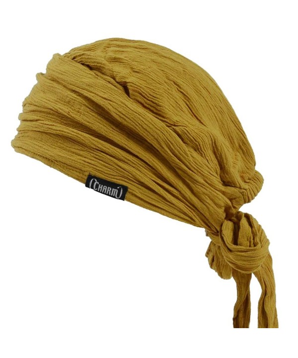 CHARM Casualbox  Shirring Turban Bandana Cap Head Scarf All-Season Boho Chic Pirate - Mustard - C5188A4MG66