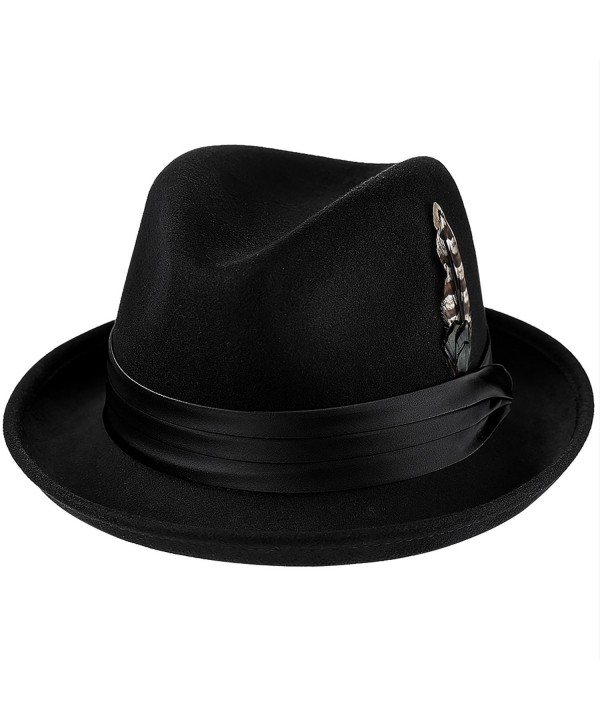 Deevoov Men Fedora Hats with Feather Australia Wool Trilby Hat - 131black - C5187A9A2MM