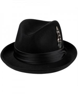 Deevoov Men Fedora Hats with Feather Australia Wool Trilby Hat - 131black - C5187A9A2MM