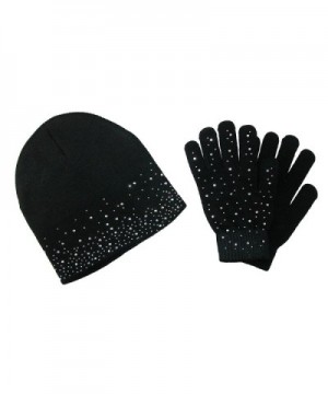 CTM Women's Rhinestone Hat and Glove Set - Black - CN12NZPGFU6