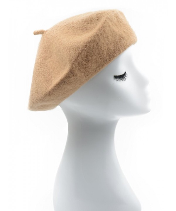 Melesh - Womens Classic Solid Color Knitted Wool French Beret - Camel - CS187N4NYH8