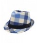 Premium Multi Color Plaid Stitch Black Band Fedora Hat - Different Colors - Blue - C9125VM32XF