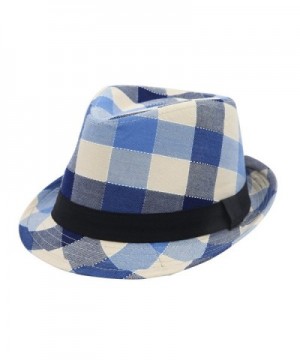 Premium Multi Color Plaid Stitch Black Band Fedora Hat - Different Colors - Blue - C9125VM32XF