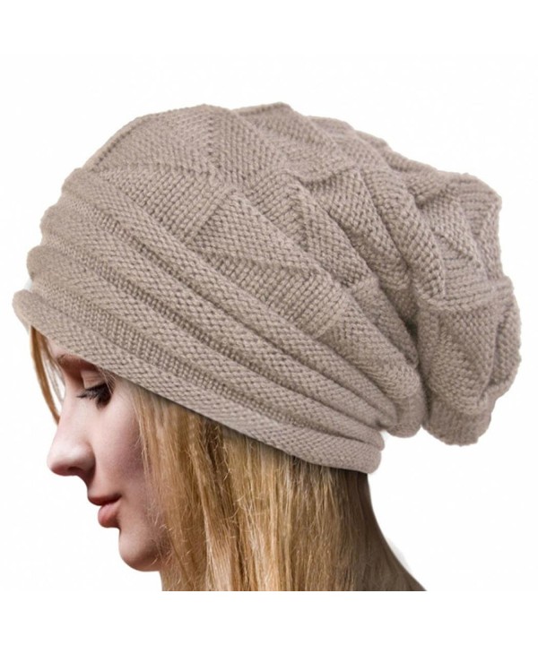 Slouch Beanie- Forthery Women Winter Ski Wool Baggy Hat Skull Beanie Toboggan Knit Hat/Cap - Beige - CB188O5ZLYH