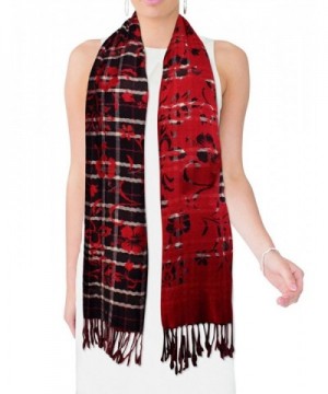 Viscose Cross Stripes Swing Vine Flower Imprint Long Scarf Shawl - Red - C9115VNZ97R