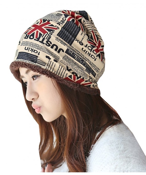 Womens Flower Print Fleece Lined Skull Casual Fit Cap Hat Ski Beanie - Wine Red-thick - C812MLT2ITP