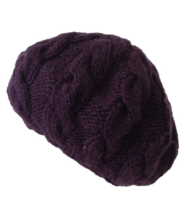 Nirvanna Designs CH208 Cable Beret with Fleece - Prune - C011H7R9DQD