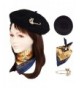 Jeicy Wool Beret Hat Solid Color French artist Beret With Skily Scarf and Brooch - Black - CQ1883RE33D