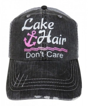 Glitter Lake Hair Don't Care Distressed Look Grey Trucker Cap Hat - White/Pink Glitter - CR12I3I2CN5