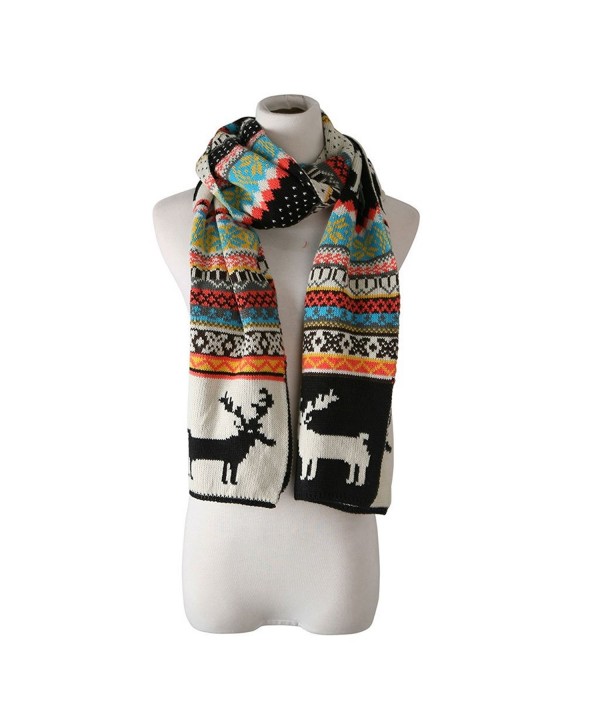 candyanglehome Christmas Knitting Scarf Women Men Winter Warm Thick Wool Reindeer Printed Knit Shawl - Black - CK1889ATS5S