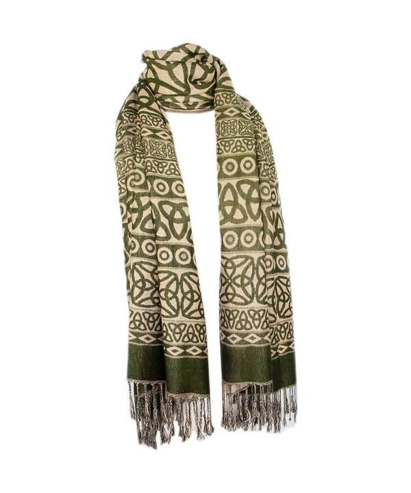 Ladies Celtic Scarf- Pashmina Wool & Silk- Dark Green - C512N4XGMCM