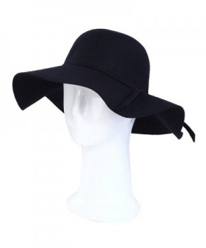 Women's Deluxe 100% Wool Foldable Floppy Hat - Different Colors - Navy - C7125X5003P