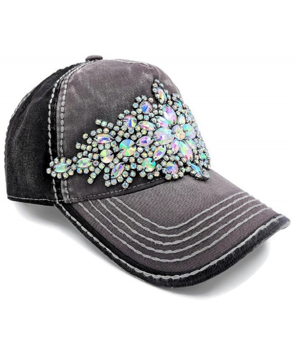 Olive & Pique Women's Large Bling Gem Rhinestone Baseball Cap - Charcoal/Black - CI12O1LF6Z6