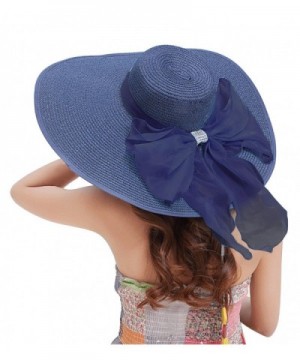 30th floor Women's Summer Wide Brim Beach Hats Sexy chapeau Large Floppy Sun Caps - Navy Blue-6 - CY17YZLAM82