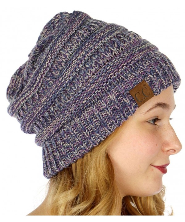 SERENITA C.C Unisex 4 Tone Multicolor Warm Cable Knit Thick Beanie Hat - Purple/Dk. Denim/Beige/Navy - CT186GA6NCX