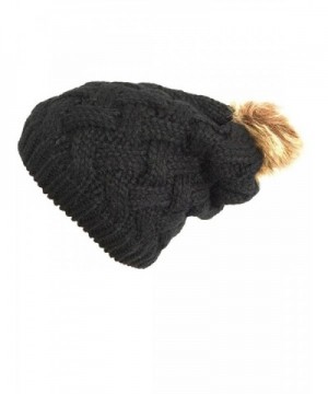 NY GOLDEN FASHION Women Chunky Cable Knit Oversized Slouchy Baggy Winter Thick Beanie Hat Pom Pom - Black - CQ1884YTEYX