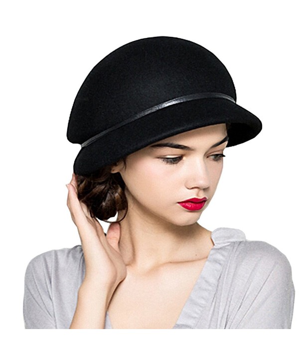 Maitose Women's Belt Wool Beret Cap - Black - CZ12MCIC9JJ