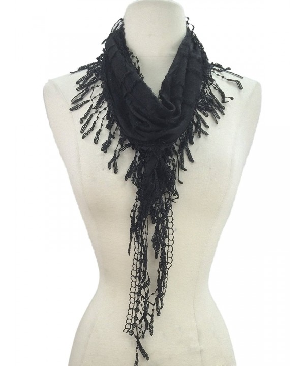 Women Super Soft Lightweight Triangle Square Fringe Scarf - 3 Black - CE11L2G7DYT