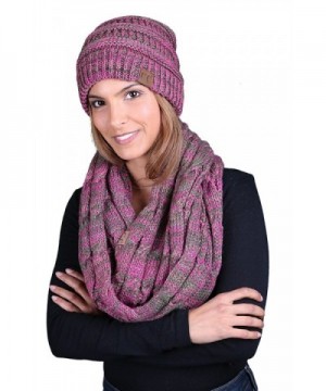 Funky Junque CC Soft Stretch Beanie Bundled With Matching Infinity Scarf - 4 Tone Mix - Pink- Green- Olive- Taupe - CO180HGTL4G