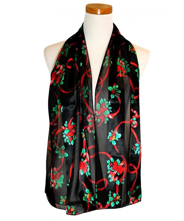 Christmas Scarf - Christmas Candy cane- Poinsettia Design w/ Gift Box By Knitting Factory - Black-os3009 - CJ187IXSCSD